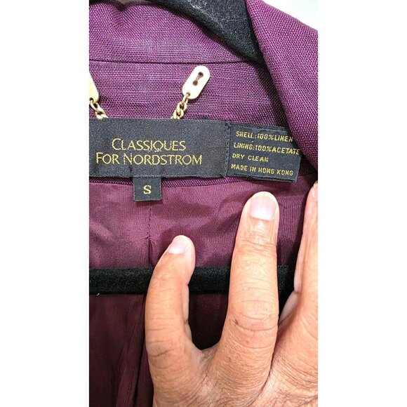 Classiques for Nordstrom Women's S Purple 100% Linen Blazer Jacket Two-Button - Picture 9 of 9